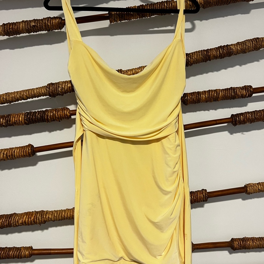 Elegant Yellow Draped Dress